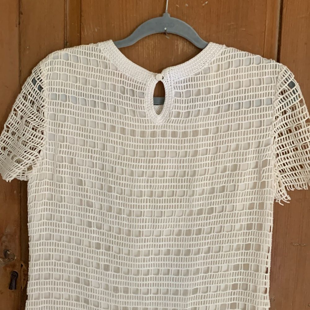 Tory Burch white crocheted short sleeve shift dress - Picture 9 of 12